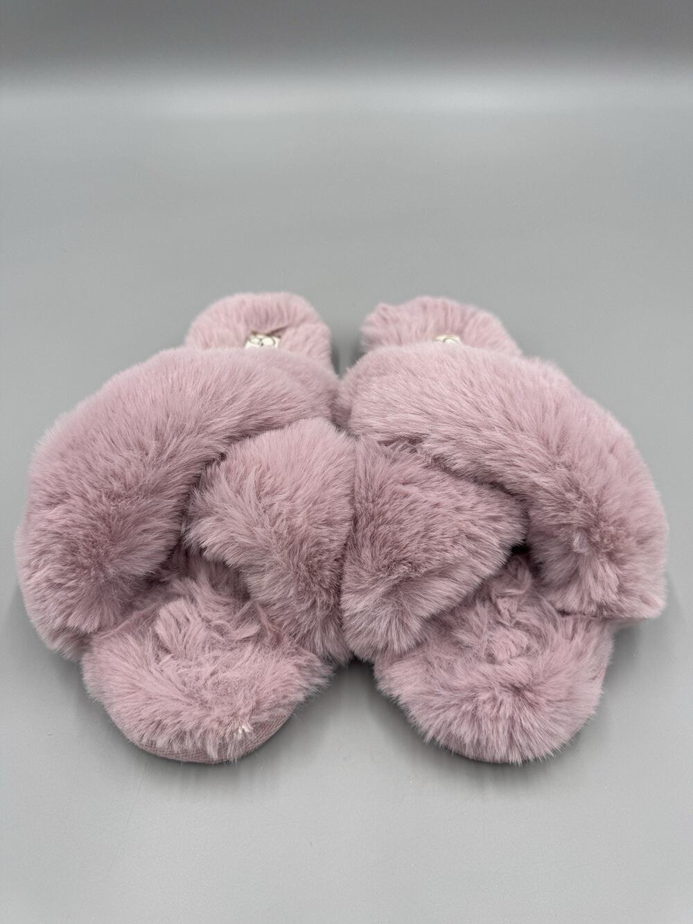 Jessica Simpson Faux Fur Slippers Pink Fluffy Soft Slide Slip On Size M 7-8